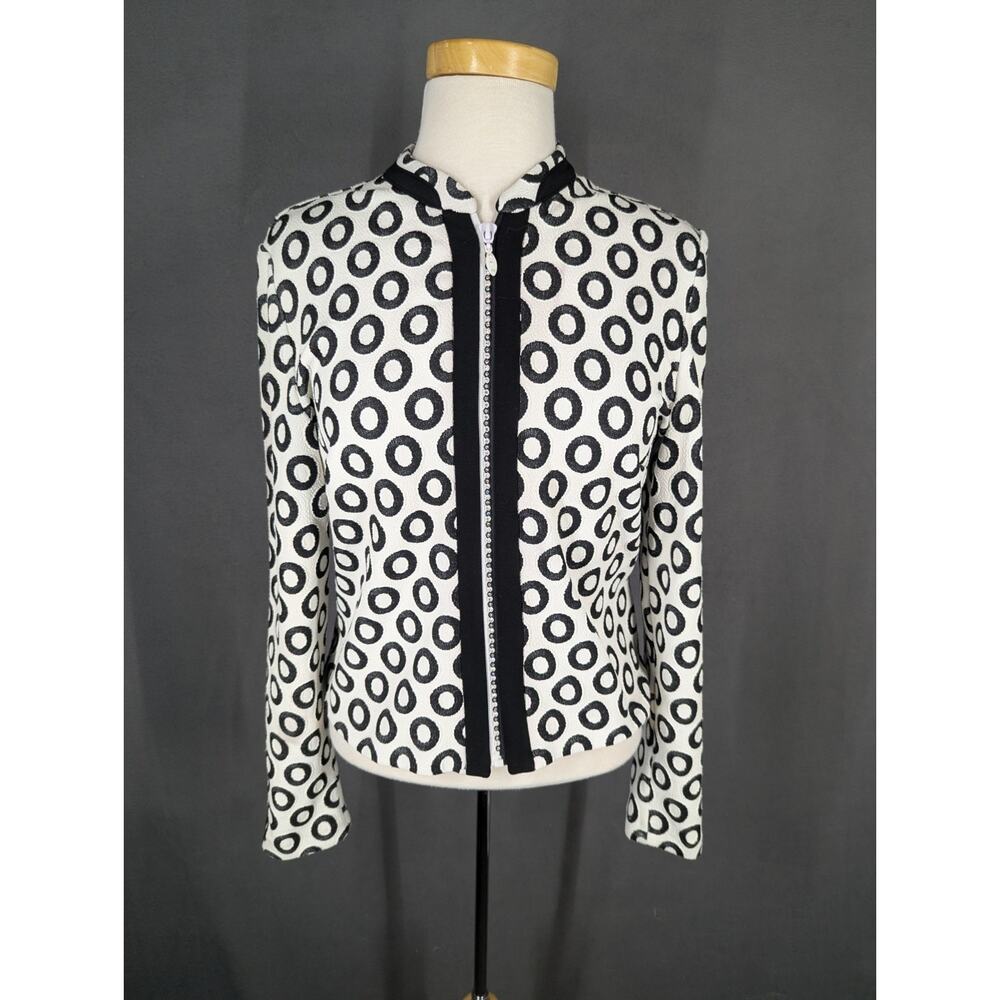Joseph Ribkoff Womens Black White Sparkle Zipper Jacket Blazer 12 Vintage